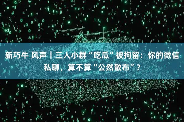 新巧牛 风声｜三人小群“吃瓜”被拘留：你的微信私聊，算不算“公然散布”？